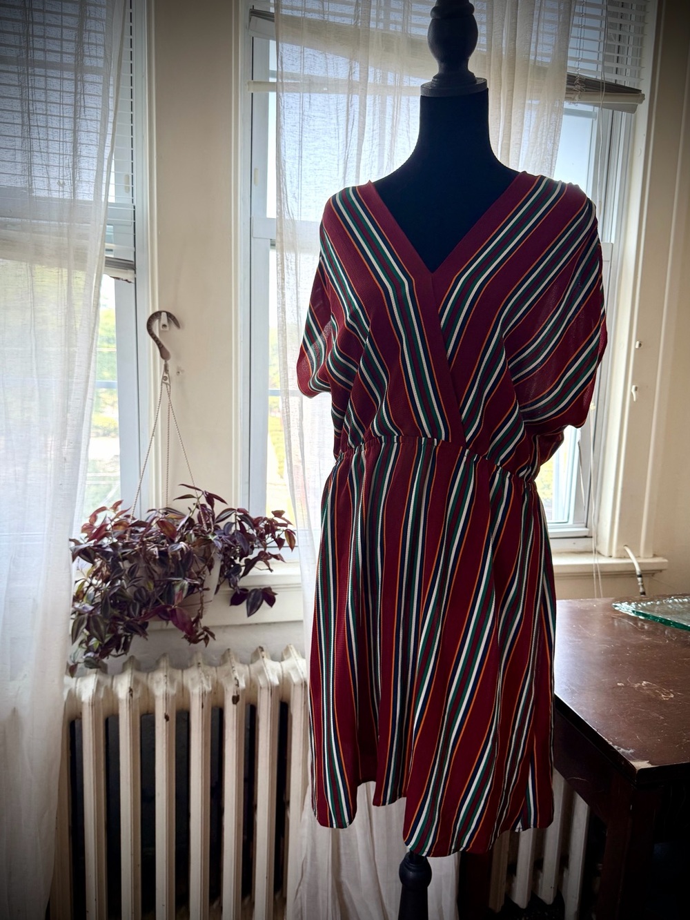 Como Vintage Striped Burgundy Midi Dress